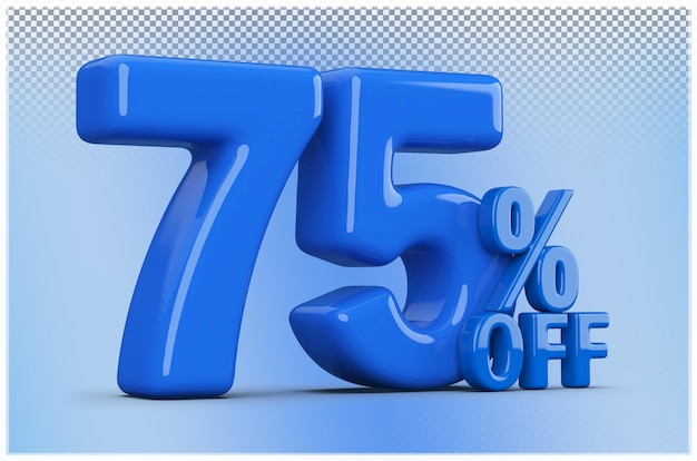 PSD blue number 75 percent off sale discount 3d render