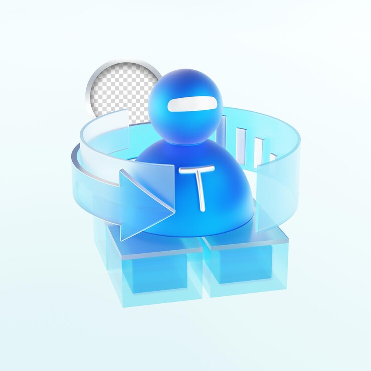 PSD 색 배경에 글자 t가 있는 파란색 물체