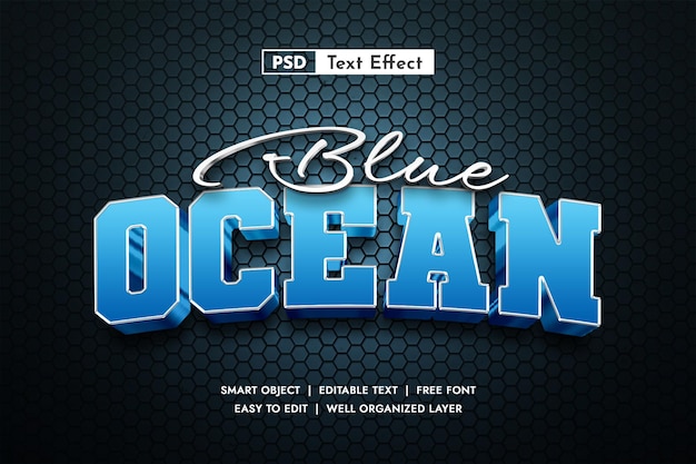 Текстовый эффект голубого океана на черном фоне