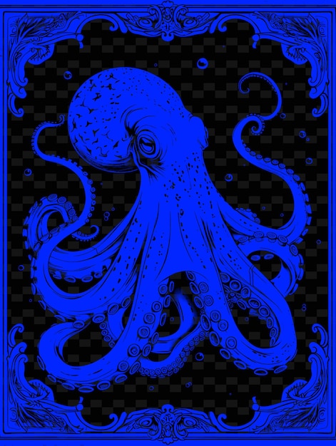 PSD a blue octopus with a black background with a blue background