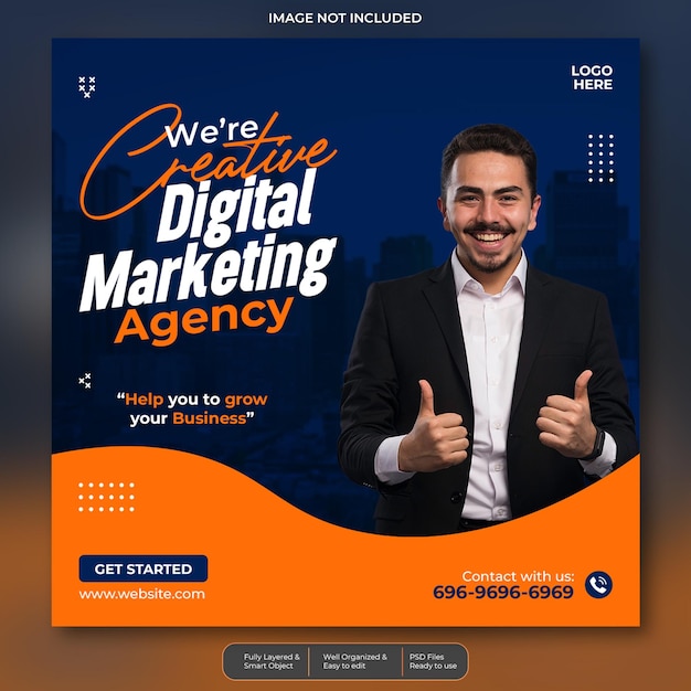 A blue and orange ad for a digital marketing agency.