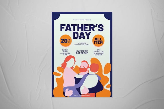 PSD blue orange fathers day flyer