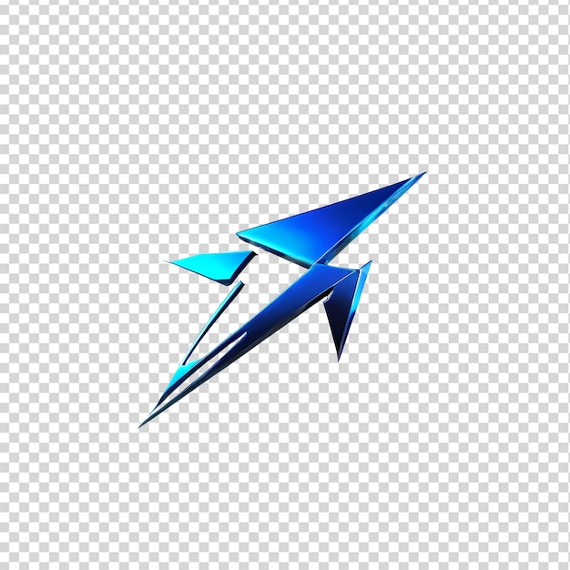 PSD blue origami arrow isolated on transparent background illustration