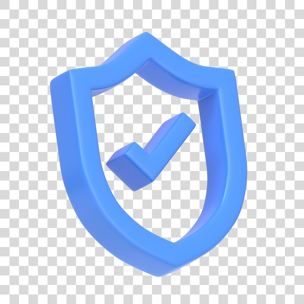 Синий контур щита с символом галочки, выделенным на белом фоне. 3d-значок и символ.