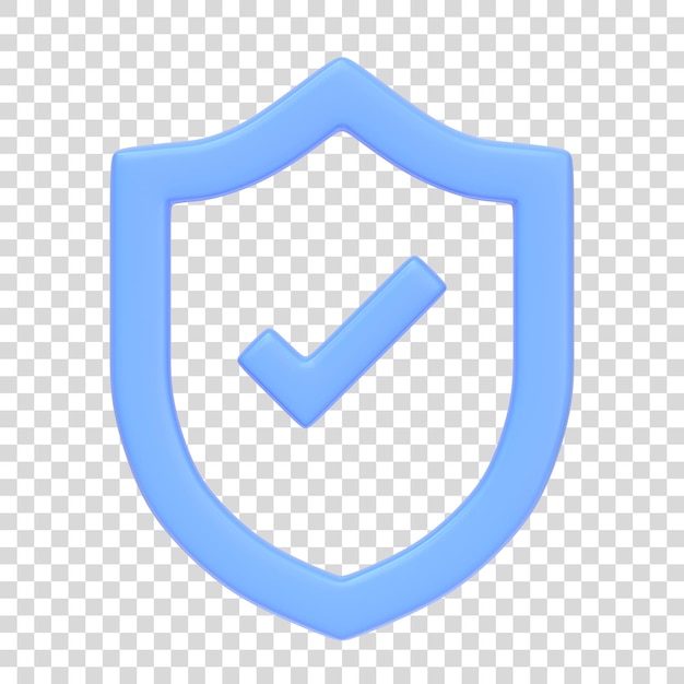 blue outline shield shape with tick symbol isolated on white background 3d icon sign and symbol