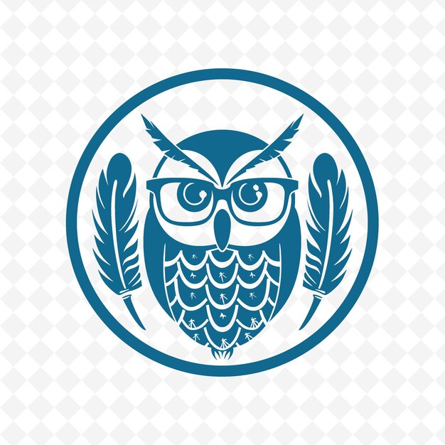 A blue owl on a white background with a pattern of the words owl