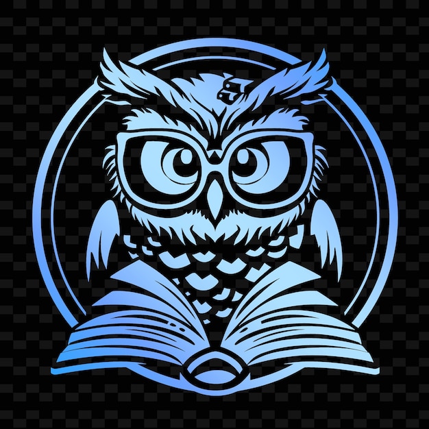 PSD a blue owl with glasses reading a book