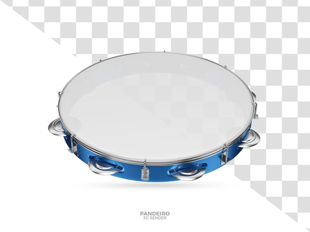 Blue pandeiro instrument 3d render for brazilian carnival