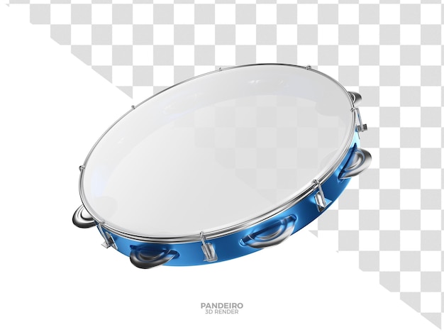 Blue pandeiro instrument 3d render for brazilian carnival