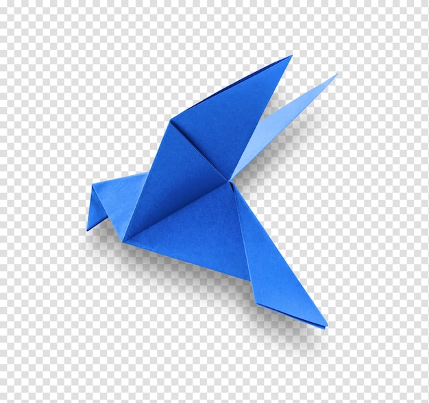 Blue paper dove origami isolated on a white background