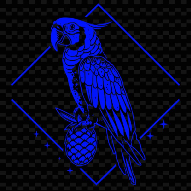 A blue parrot with a blue background with a blue square on the top