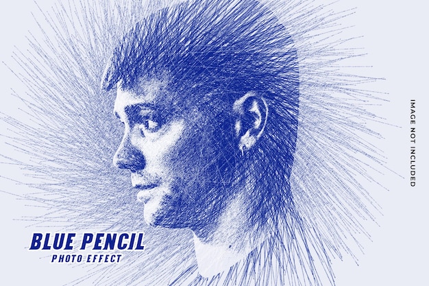 Blue pen portrait sketching photo effect template