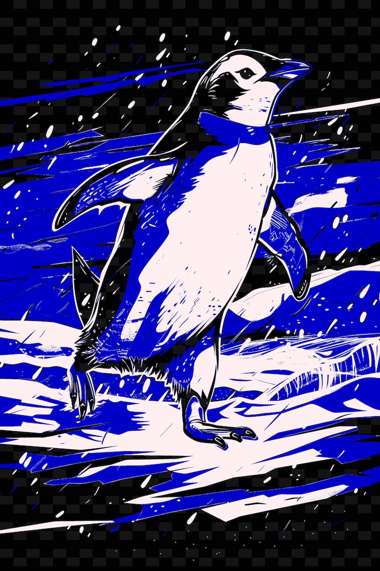 PSD a blue penguin with a white chest and a black and blue body