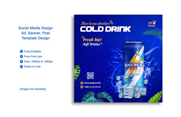 PSD blue_pepsi_cocacola_cold_energy_drinks_food_juice_discount_social media post_bottle_banner_post