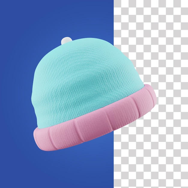 PSD a blue and pink beanie with a white trim and a pink cap on top.