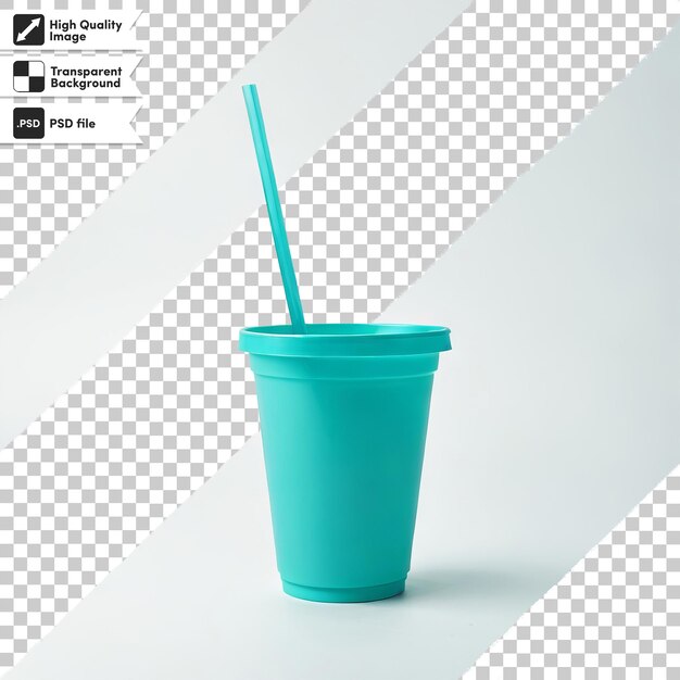 PSD a blue plastic cup with a straw in it that says  nofox  on it