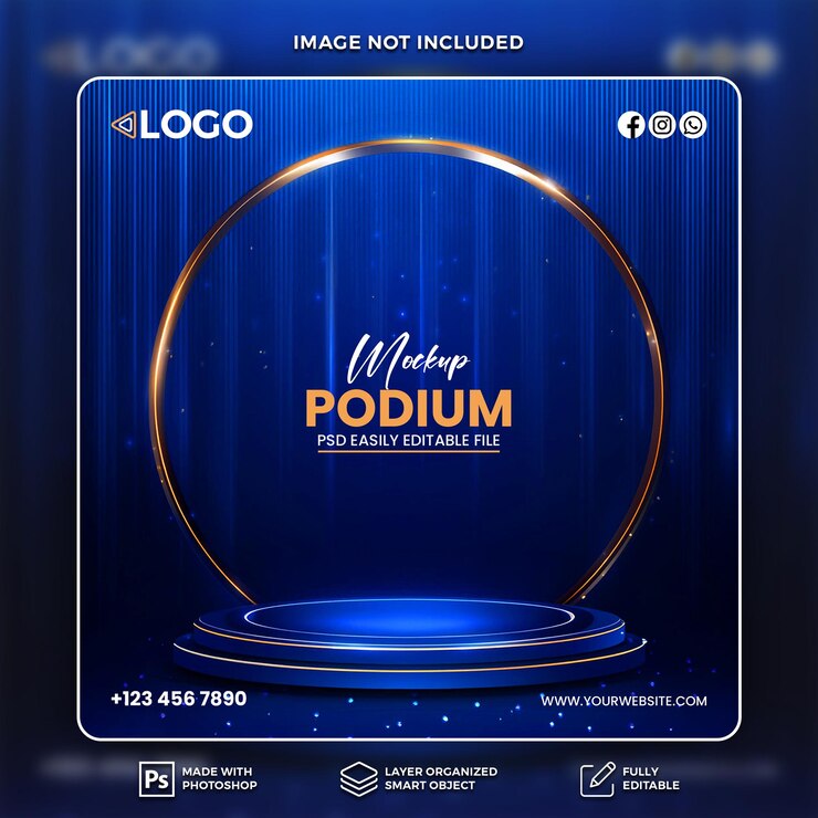Blue Podium Stage Display Mockup for Product Presentation