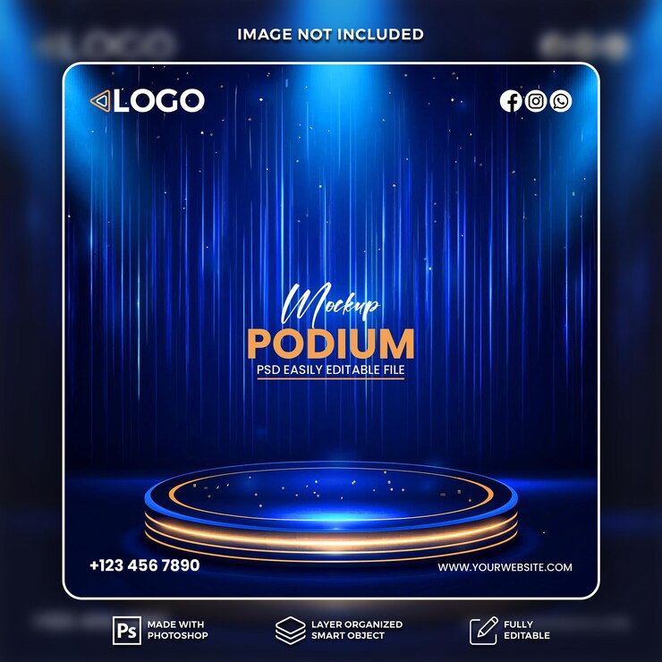 Blue Podium Stage Display Mockup for Product Presentation