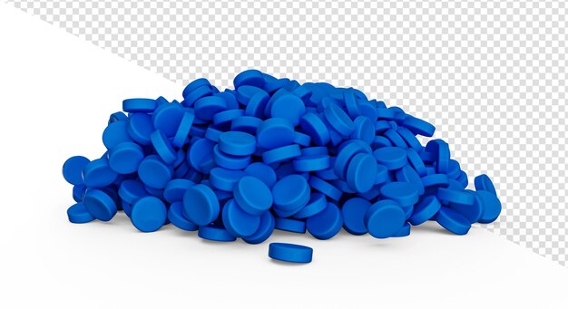 PSD blue polymer resin plastic granules close up for molding 3d illustration