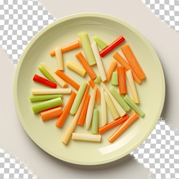 PSD blue porcelain plate with sliced leeks and carrots