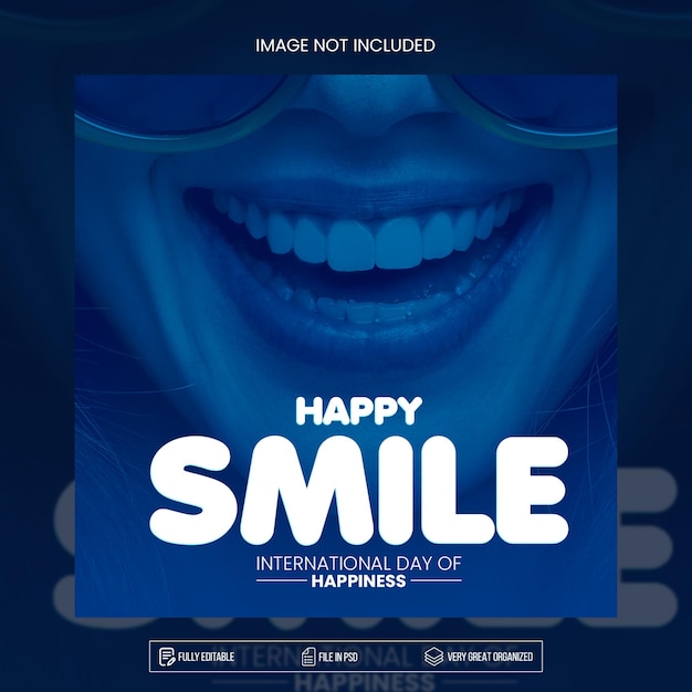 PSD a blue poster that says happy smile on it