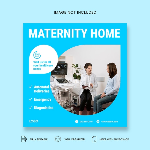 A blue poster that says maternity home.