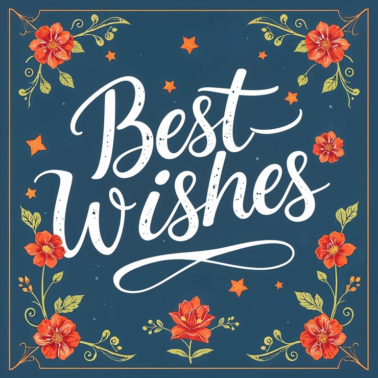 PSD a blue poster with flowers and a quote from best wishes lettering