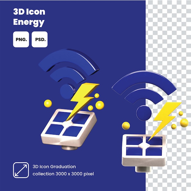 A blue poster with a symbol for 3d icon energy