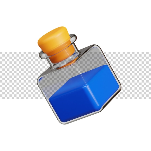 PSD blue potion inside of glass bottle 3d rendering icon for website or game. classic simple potion