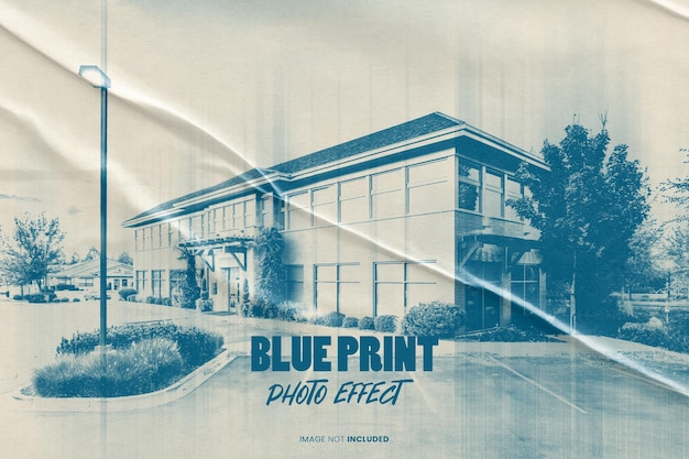 PSD blue print photo effect psd