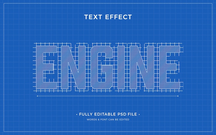 PSD blue print text design