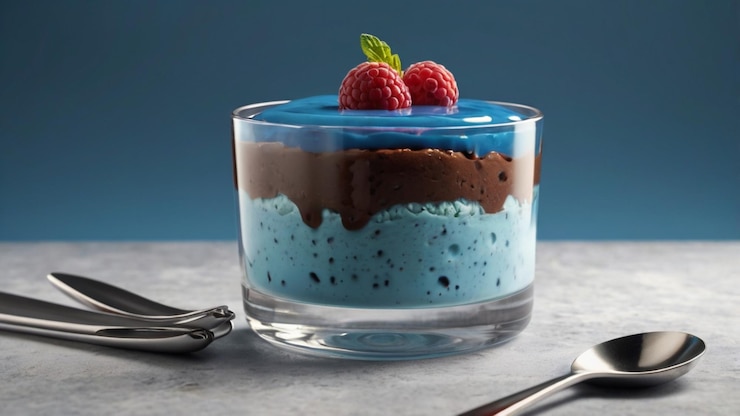PSD blue pudding with transparent background