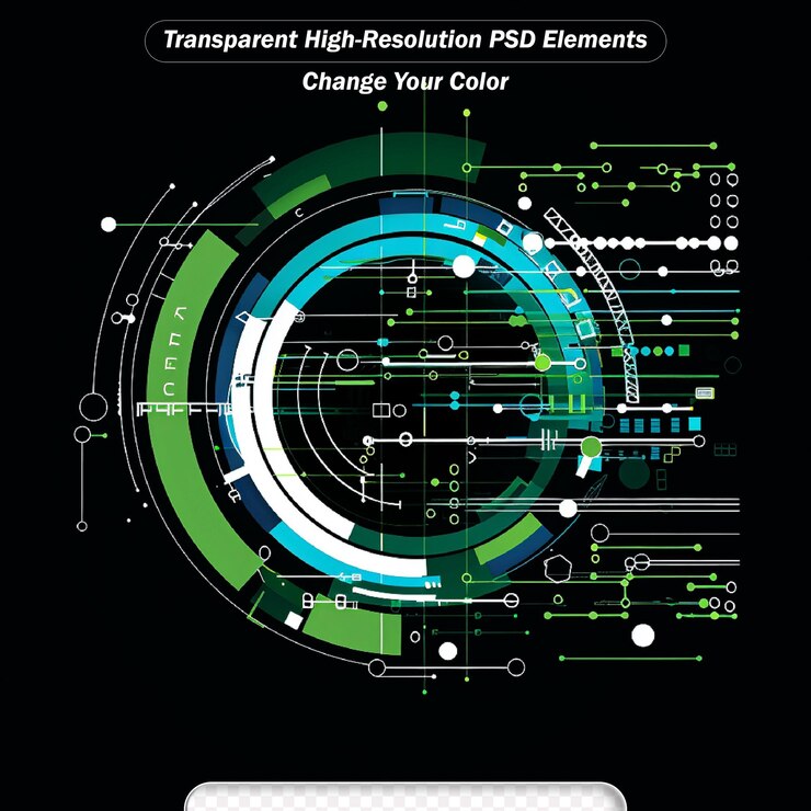 PSD blue purple green circle wave illustration of technology internet network computer background
