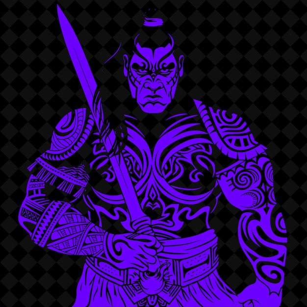 PSD un'immagine blu e viola di un cavaliere con una spada