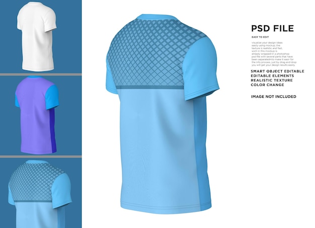 psd と書かれた青と紫のシャツ
