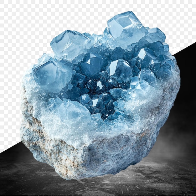 a blue quartz stone with a black background and a black and white image