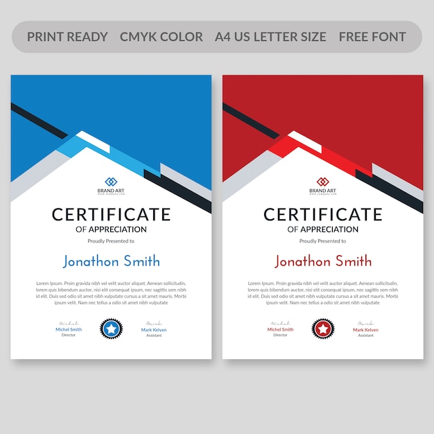 PSD blue and red certificate template psd