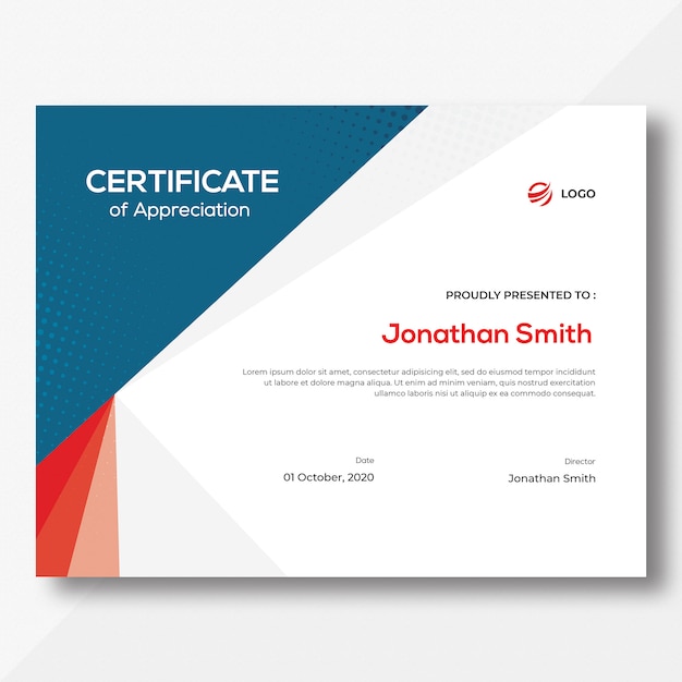 PSD blue & red certificate template