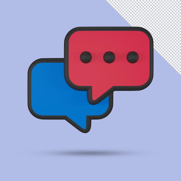 Blue and red chat bubble 3d icon isolated. 3d render illustration.