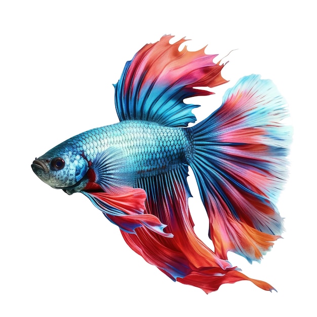 PSD a blue and red fish with a white background isolated on white transparent png generative ai