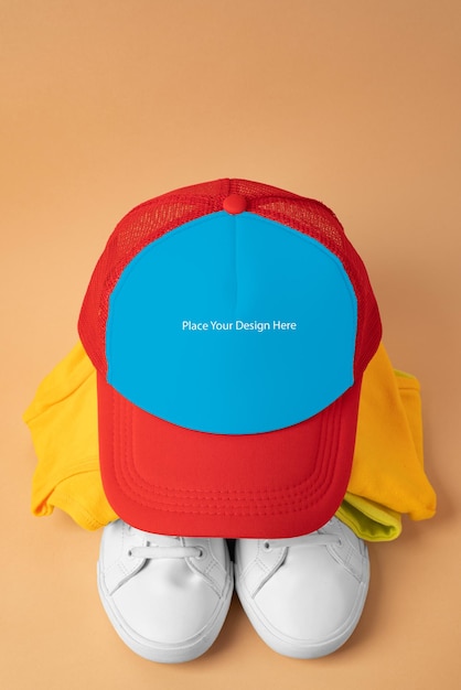 blue and red hat mockup psd design