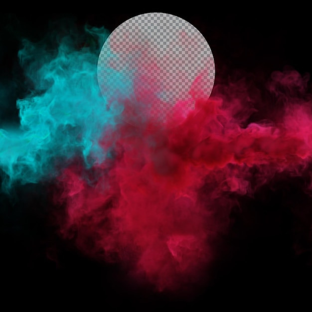 Синяя и красная таинственная текстура дыма на черном фоне. 3D рендеринг двухцветного тумана для Холи и праздников