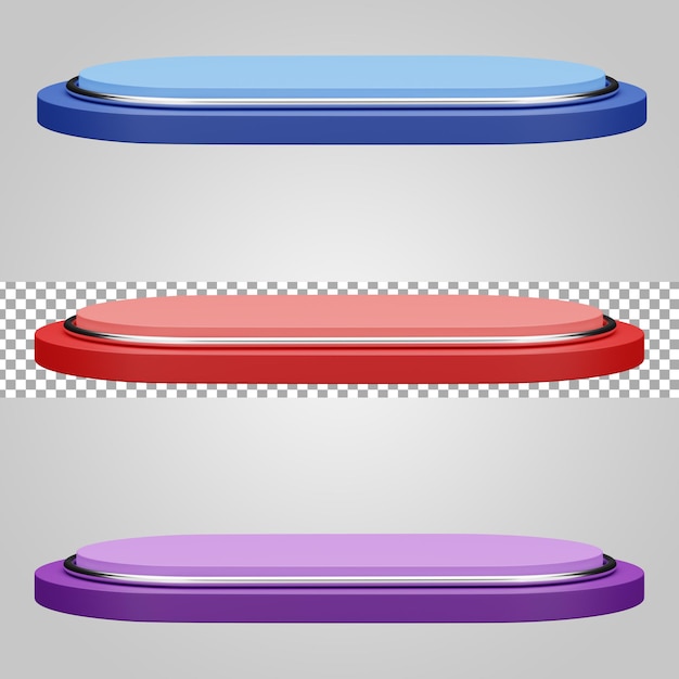 Podio cerchio viola rosso blu con anello in metallo per la promozione del prodotto su sfondo trasparente 3d render