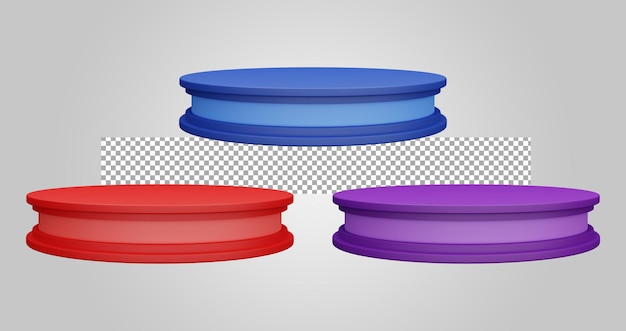 Blue red purple pedestal of platform display on transparent background Blank stage 3D rendering