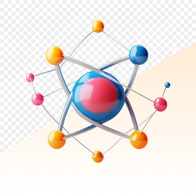 a blue and red sphere with the word atom on it