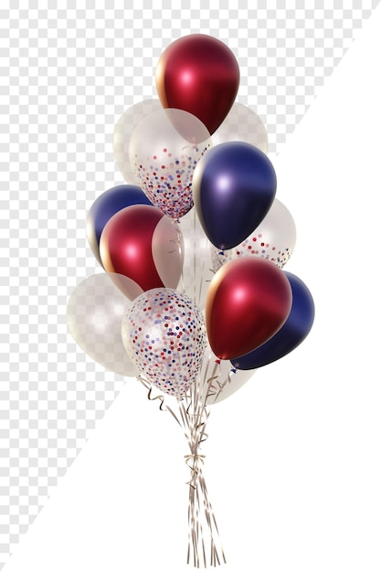 PSD blue red white balloon bouquet usa france flag day