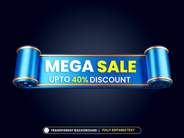 PSD blue ribbon mega sale 3d rendering isolated