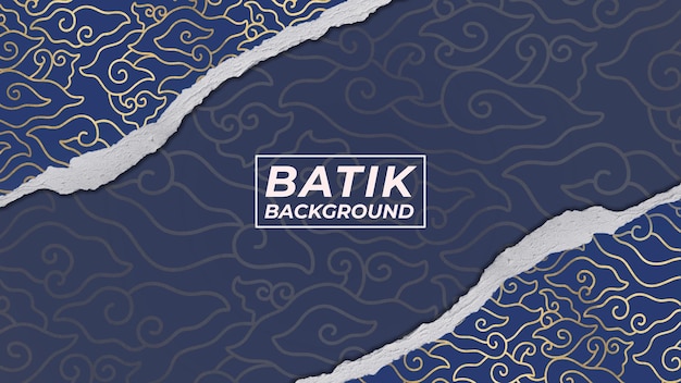 PSD blue ripped paper and golden batik pattern background wallpaper