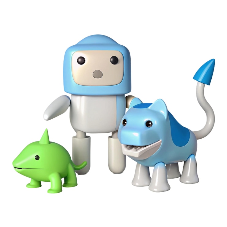 PSD a blue robot with a blue head and a blue robot on the left