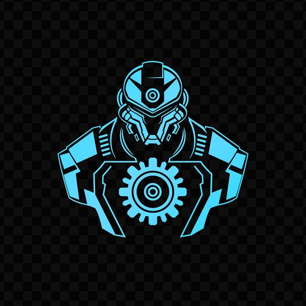 PSD blue robot with a gears on a black background